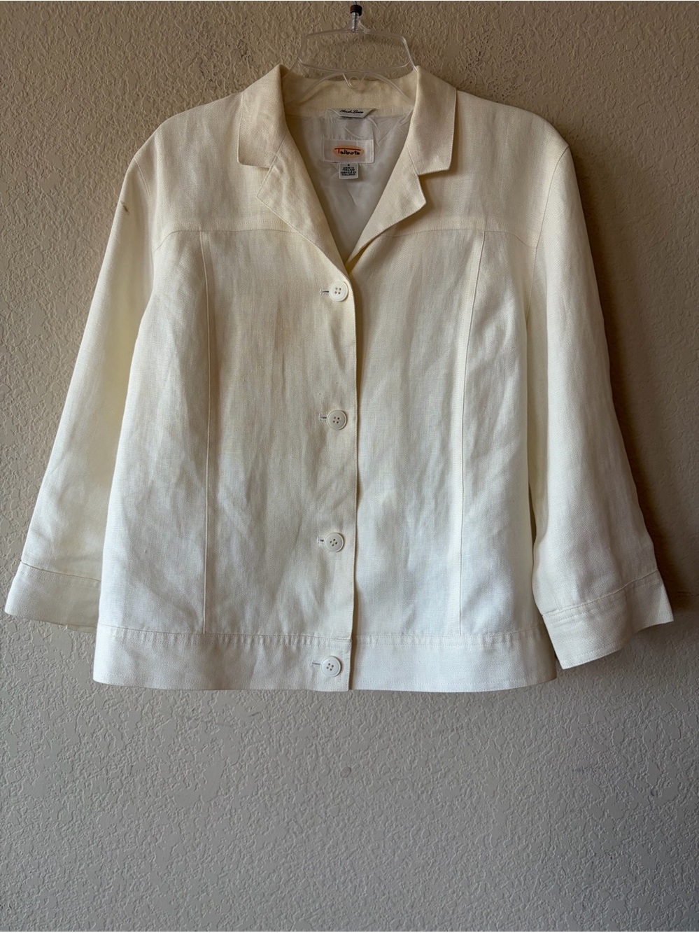 Talbots Women's 100% Irish Linen Button Front Blazer Jacket White Size 8